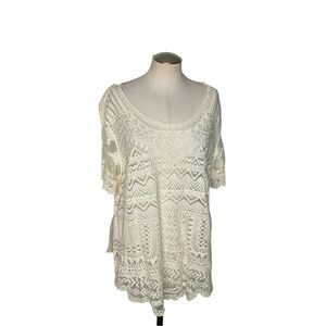 Cato 22/24W Ivory Crochet Lace Tunic Top Plus Size